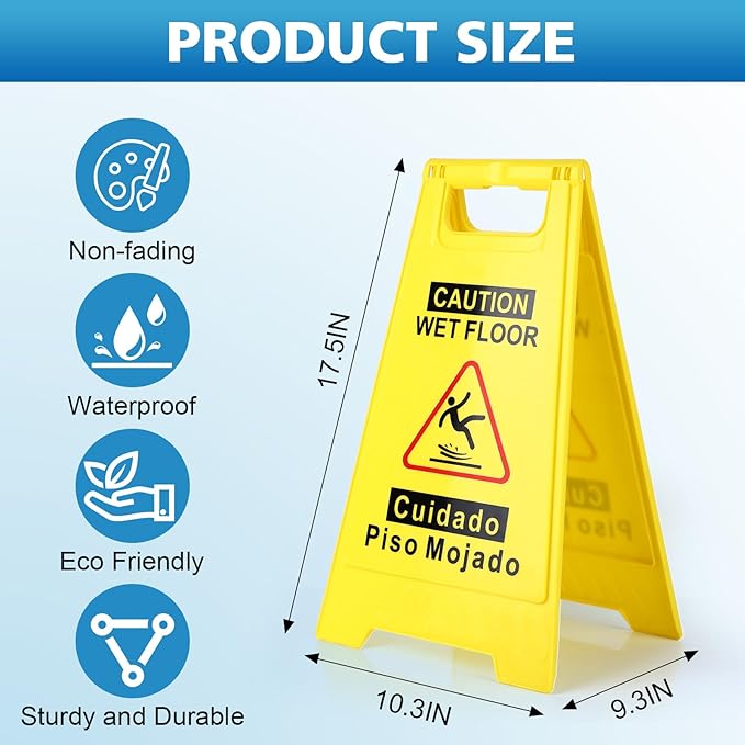 3-Pack Caution Wet Floor Sign, 17.5" Height, Bright Yellow Double-Sided Folding - Image 2