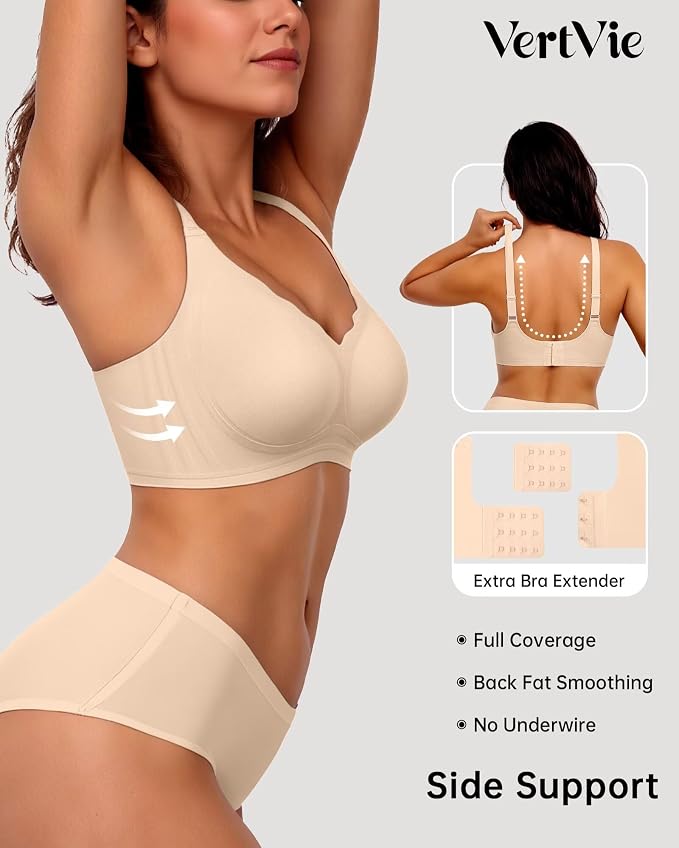Vertvie Womens Seamless Bras No Underwire Supportive Wireless Push Up Full - Image 3