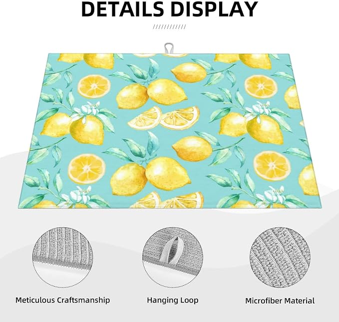 Spring Yellow Lemon Teal Background Microfiber Dish Drying Mat - Image 4