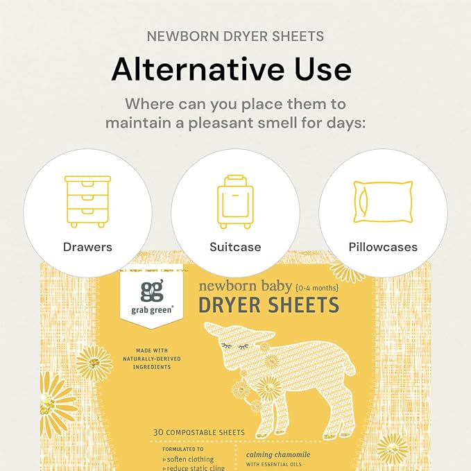 Grab Green Newborn Baby Dryer Sheets, 120 Sheets, Chamomile Scent, Plant and - Image 5