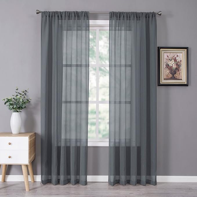 Tollpiz Sheer Curtains Bedroom Linen Textured Curtain Sheers Light Filtering by Tollpiz