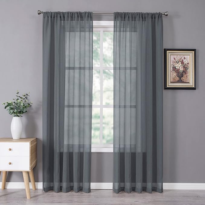 Tollpiz Sheer Curtain Linen Textured Living Room Curtains Sheer Light Filtering by Tollpiz