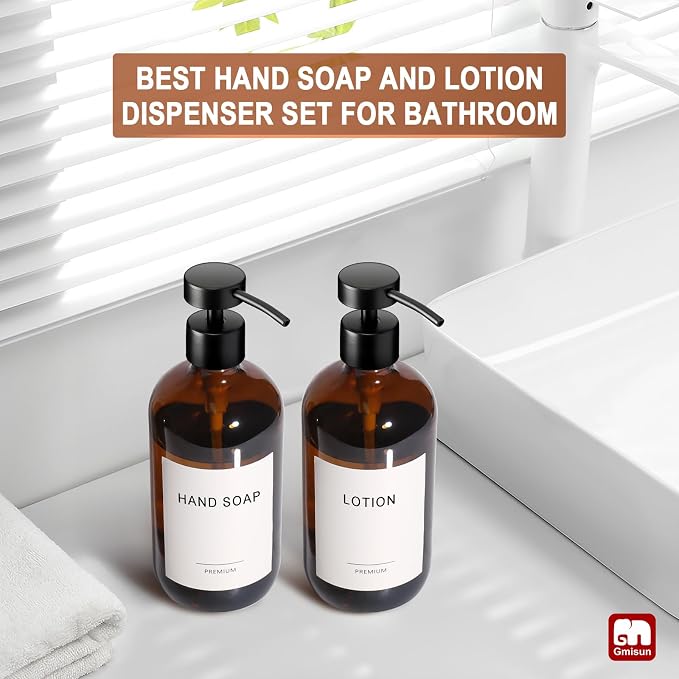 GMISUN Amber Glass Soap Dispenser, 2 Pack Bathroom Hand Soap Dispensers - Image 5