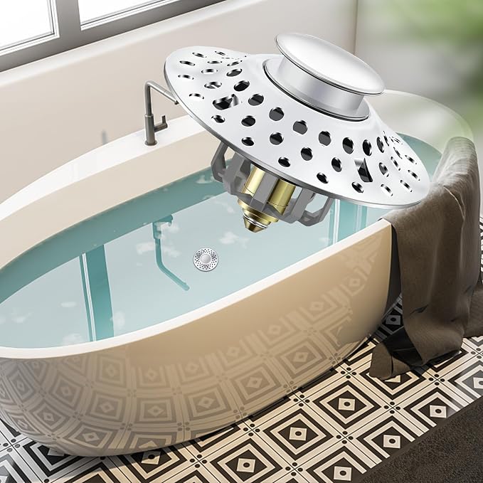 Tub Stopper Bathtub Drain Hair Catcher, 2 in 1 Bathtub Drain Stopper, Bathtub - Image 6