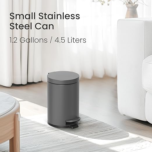 Cesun 1.2 Gallons Small Gray Trash Can, Bathroom Garbage Can - Image 2