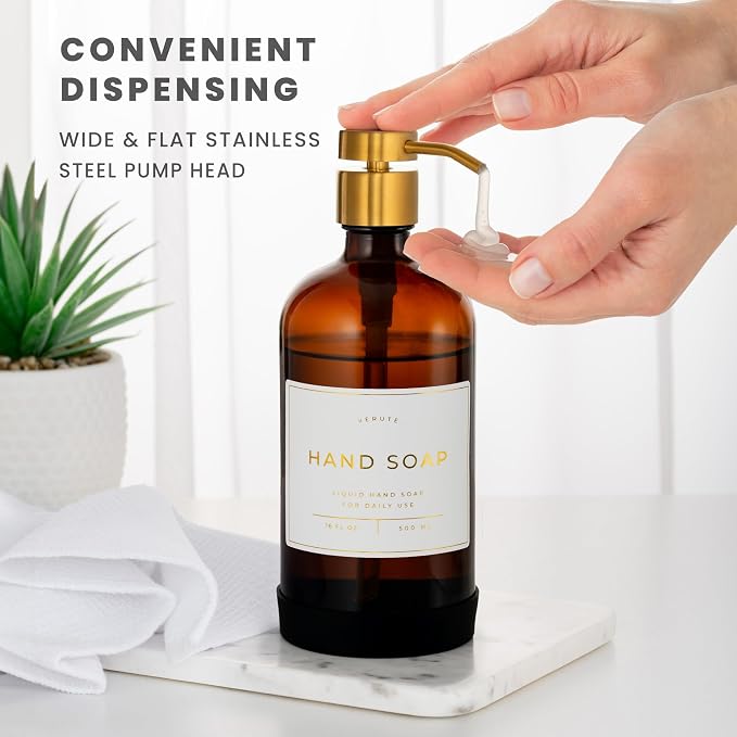16oz Glass Soap Dispenser with Stainless Steel Pump, 21 Waterproof Labels - Image 4