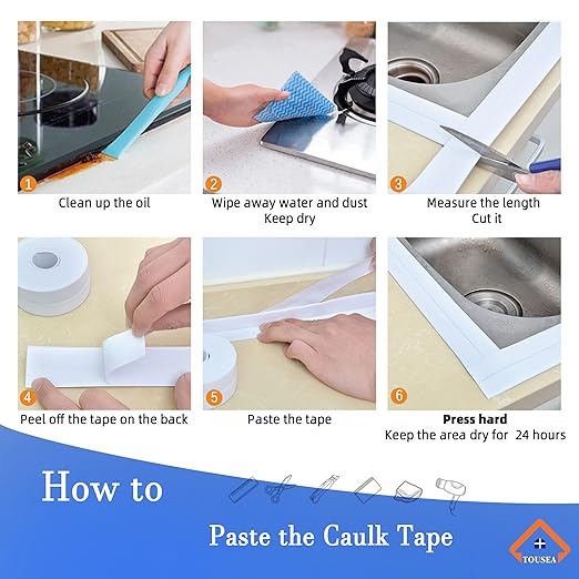 TOUSEA White Caulk Tape for Bathtub Self Adhesive, 1.5" x 19.7Ft sealant Caulk - Image 4