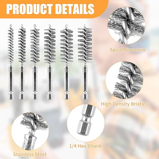 6Pieces Wire Brush Drill Bore Cleaning Brushes Set, - Image 3