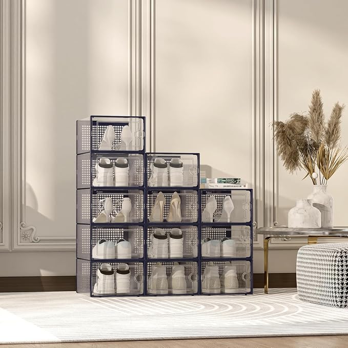 Kuject X-Large Shoe Storage Boxes Organizers Clear Plastic Stackable 12 Pack - Image 8
