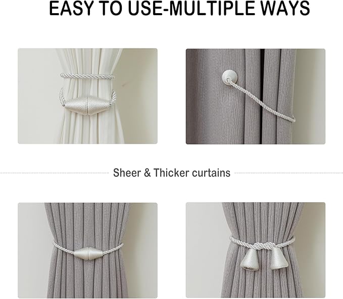 Magnetic Curtain Tiebacks 8 Pack Outdoor Rope Curtain Tie Backs Decorative - Image 5