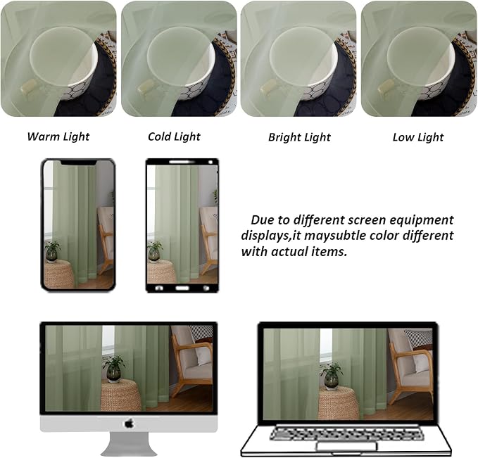 Chyhomenyc Extra Long Sage Green Sheer Curtains 108 Inches Long 2 Panels - Image 4
