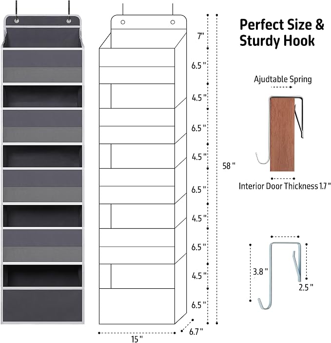Over Door Organizer with 5 Large Pockets, Heavy Duty Hanging Organizer Storage - Image 2