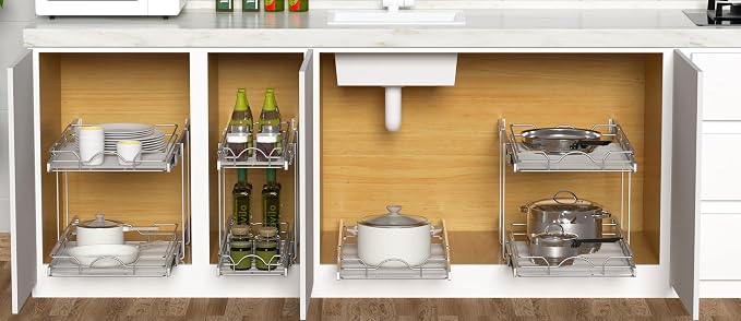 OCG 2 Tier Pull Out Cabinet Organizer, Pull Out Shelves - Image 7