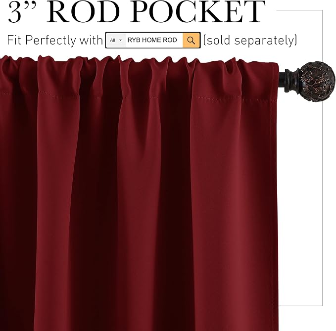 RYB HOME Blackout Curtain Panels Thermal Insulated Kitchen Window Treatment - Image 2
