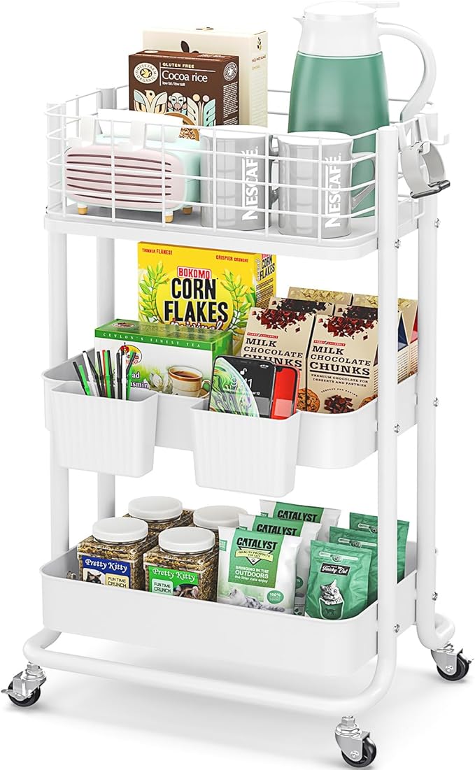 KINGRACK 3 Tier Rolling Cart, Metal Mobile Storage Shelf by KINGRACK