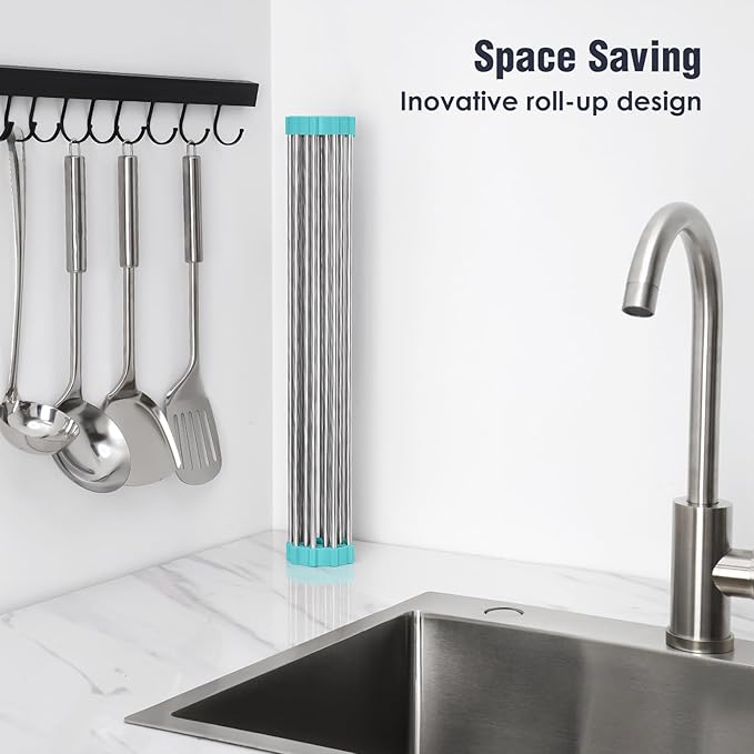 Tomorotec 17.7" x 12.5" Roll Up Dish Drying Rack Over Sink Drying Rack Sink - Image 3