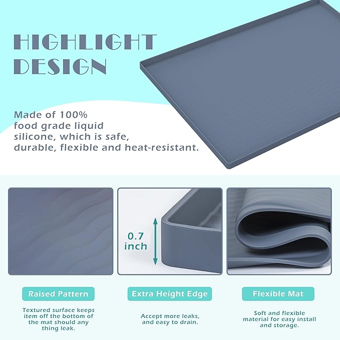 URMONA Waterproof Silicone Under Sink Mat 37'' x 22'' Shelf Liner - Image 3