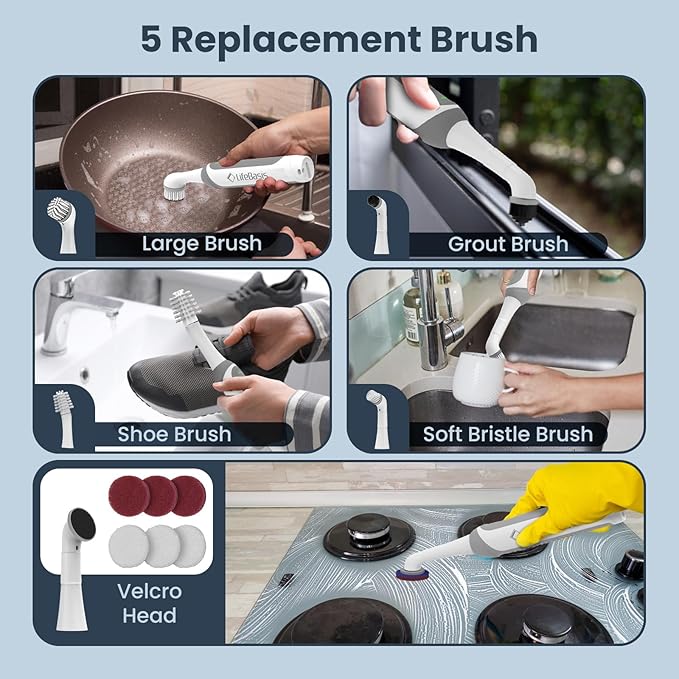 LifeBasis Rechargeable Power Scrubber, Cordless Electric Cleaning Brush - Image 3