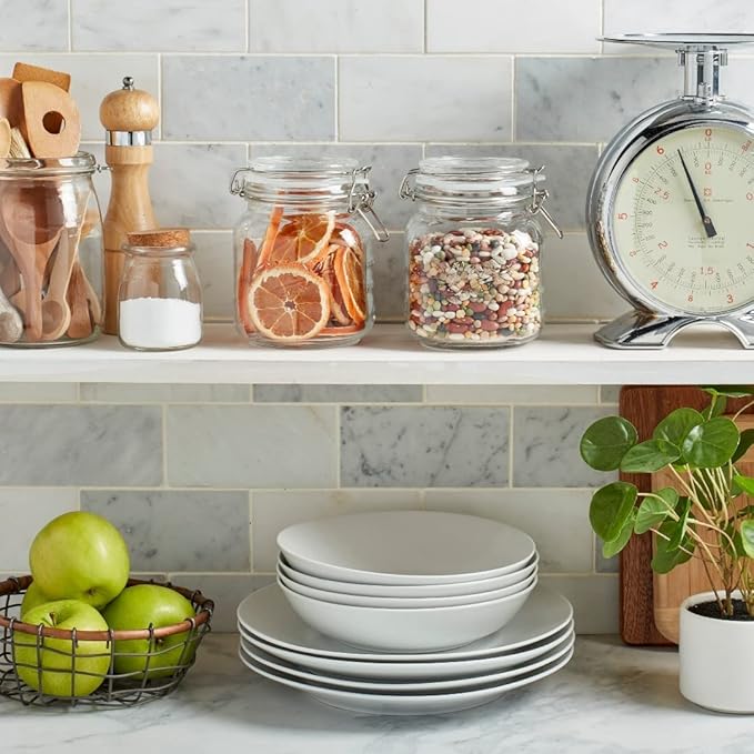 4 Glass Food Storage Jars with Airtight Lids + Chalkboard & Marker, Kitchen - Image 4