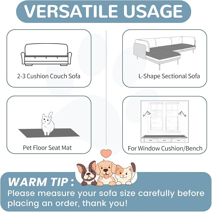 OTOB Dog Couch Covers for 3 Cushion Washable Non Slip Plush Pet Friendly Bed - Image 6