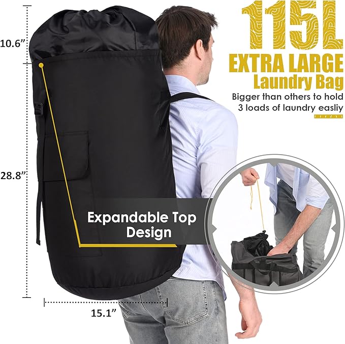 Backpack Laundry Bag, 115L Heavy Duty Extra Large College Laundry Backpack - Image 3