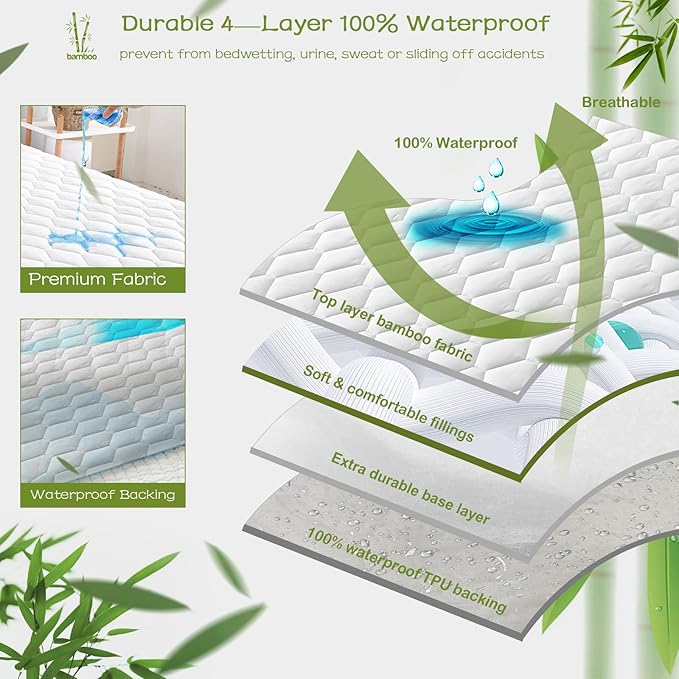 GRT King Mattress Protector Waterproof, Rayon from Bamboo, Cooling Quilted - Image 2