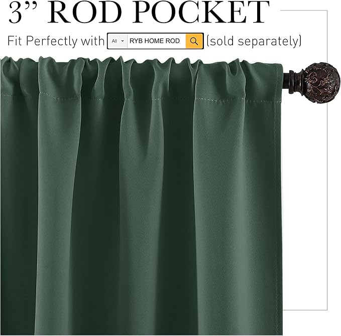 RYB HOME Room Darkening Curtains 45 inches Length, W 42 x L 45 inch, 2 Panels - Image 2