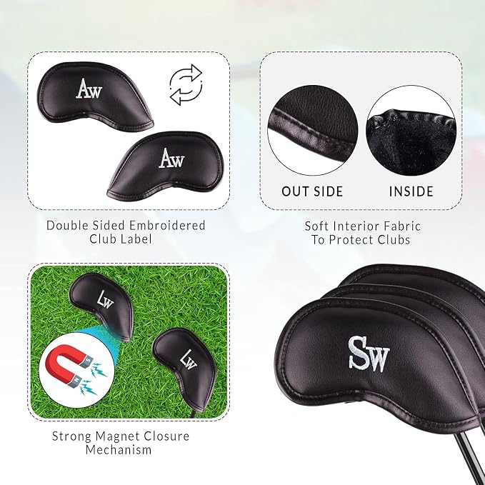 Premium Magnetic Leather Iron and Wedge Golf Club Head Covers | Set of 10 | - Image 3