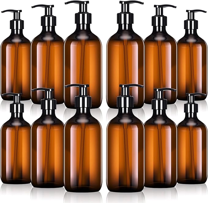 Tessco for you 12 Pack Amber Soap Dispenser Empty Plastic Pump Bottles by Tessco
