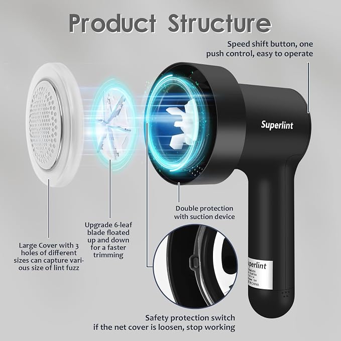 SUPER LINT Electric Fabric Shaver Electrostatic Brush, LED Display, - Image 6