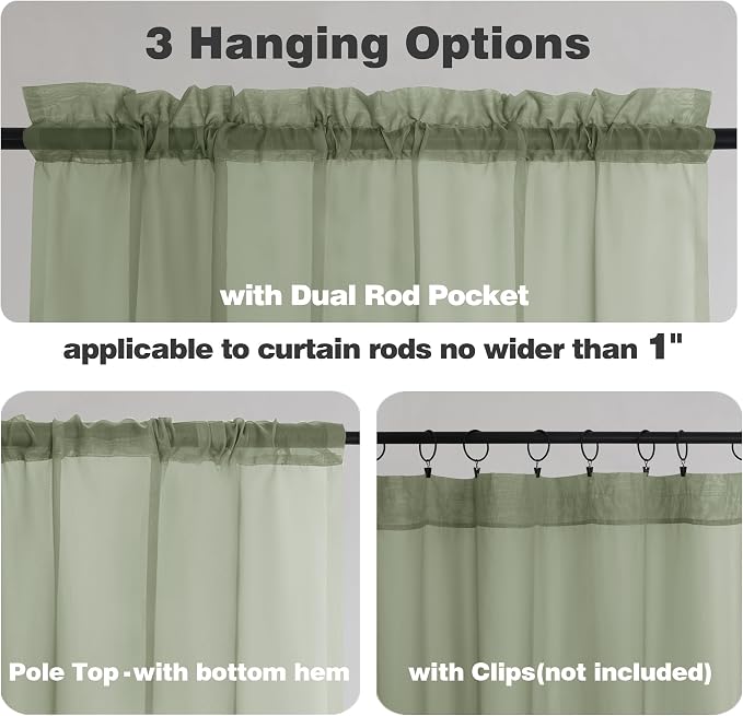 Chyhomenyc Extra Long Sage Green Sheer Curtains 108 Inches Long 2 Panels - Image 3