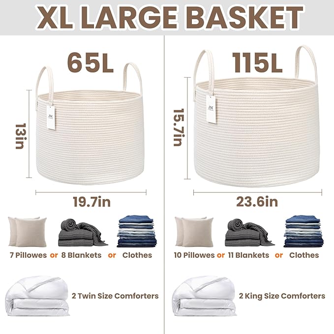 Woven Blanket Basket, 115L Large Rope Storage Bin - Image 2