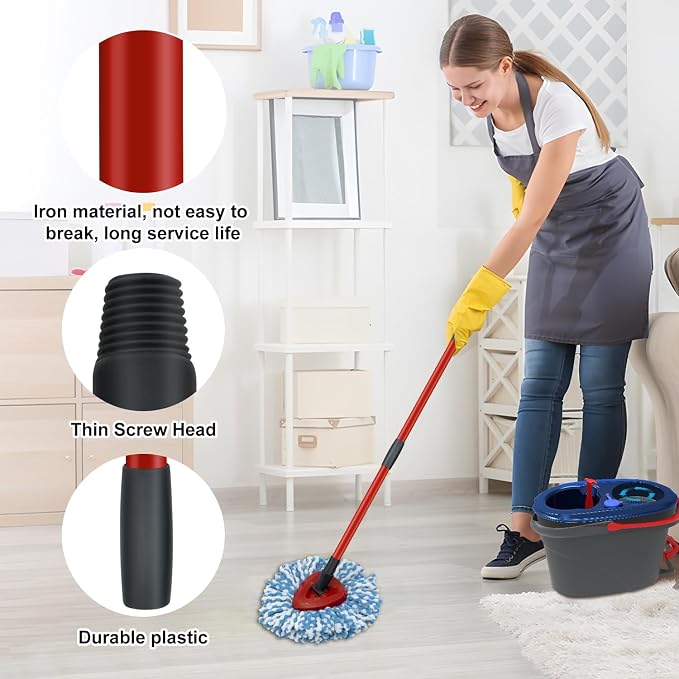 2 Pack Spin Mop Replacement Head, 1 Base, 4-Section Sturdy Iron Mop Handles - Image 5