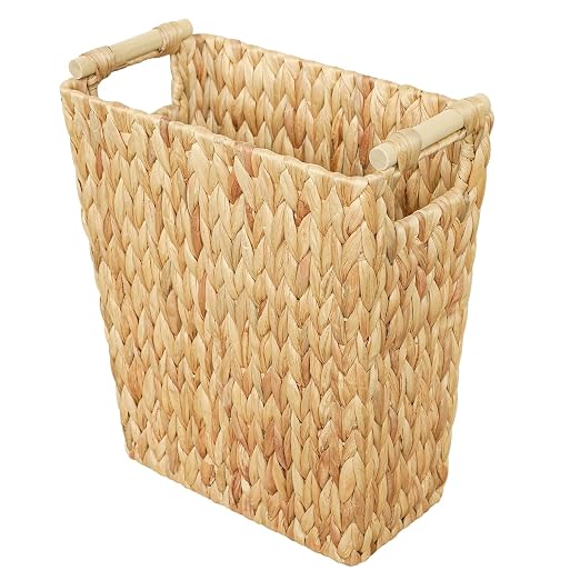 6 Gallon Wicker Trash Can with Wooden Handle, Wicker Waste Basket by WEAVECOMFORTINTOEVERYCORNER
