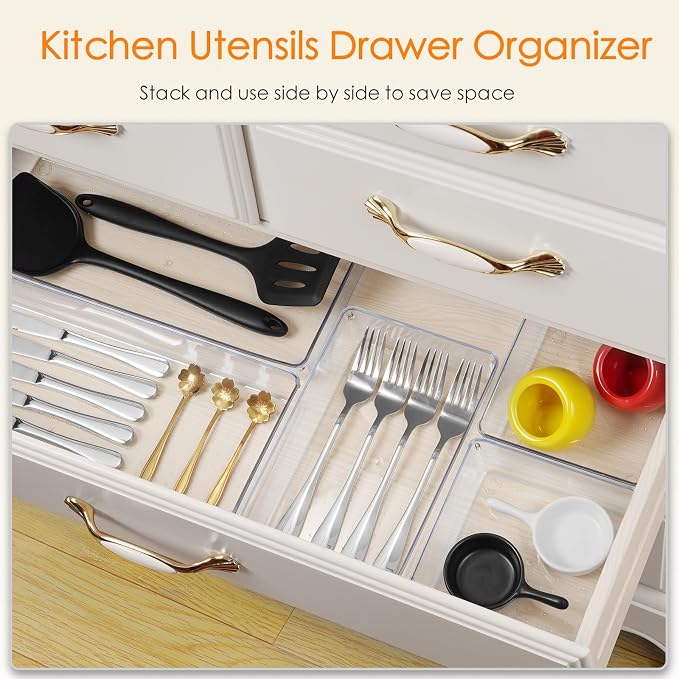 Criusia Drawer Organizer, 10 Pack Large Clear Plast Set, 3 Size Versatile - Image 4