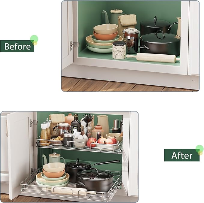 LOVMOR 2 Tier 31½"W x 21½"D, Individual Pull Organizer Kitchen Cabinet Storage - Image 6
