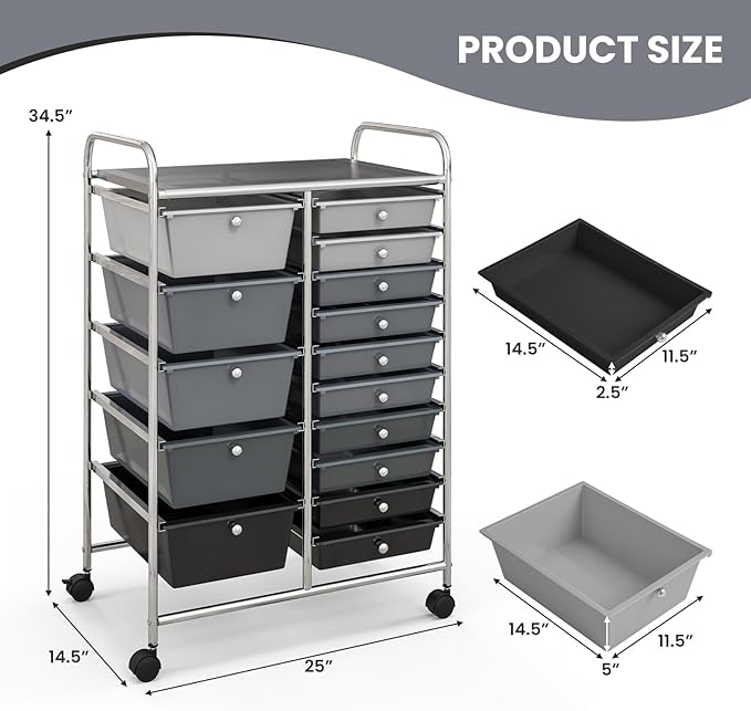 GOFLAME 15-Drawer Rolling Storage Cart, Utility Cart - Image 3