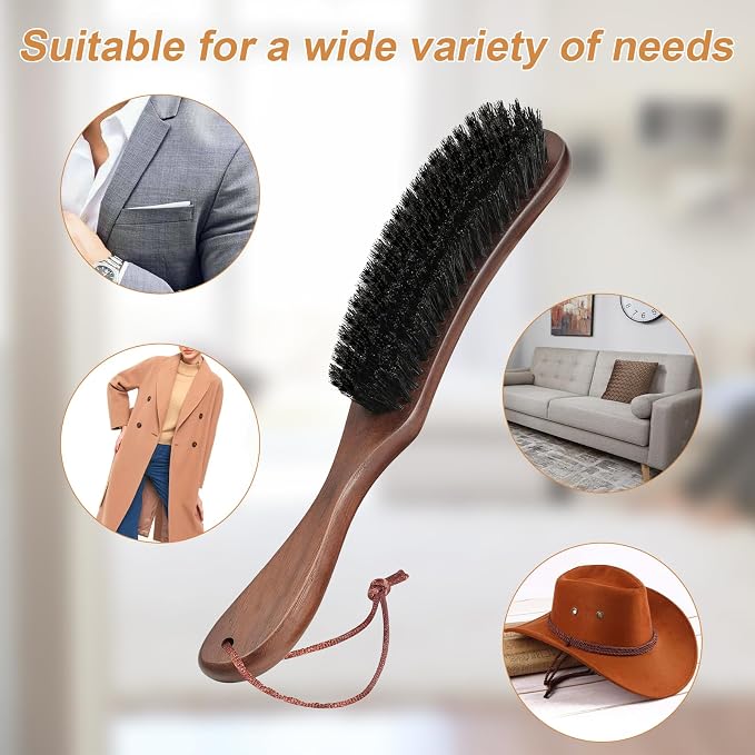 Wood Felt Brush, Large Black Walnut Wood Handle Boar Bristle Lint Brush - Image 3