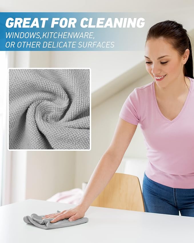 Microfiber Cleaning Cloth Grey-24Pcs 2100 Series Ultra Soft Highly Absorbent - Image 4