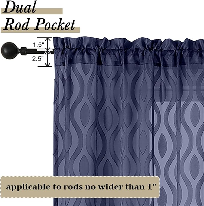 Aiyufeng Blue Sheer Curtains 63 Inch Length 2 Panels Set, Airy Light Filtering - Image 4
