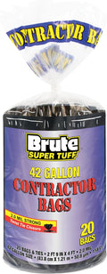 Heavy Duty Contractor Bags, Extra Large Trash Bags, Twist Tie Closure, 42 Gallon by Brute+Super+Tuff