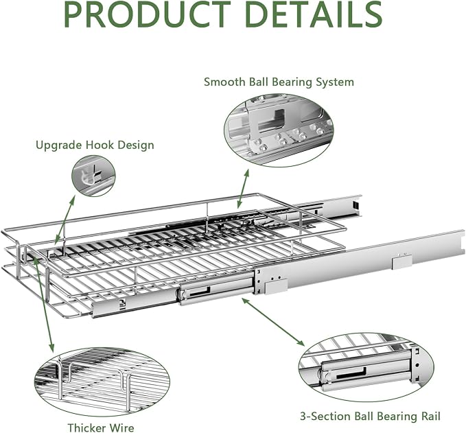 Pull Out Cabinet Organizer 15½" W x 21½" D, Heavy Duty Cabinet Pull Out Shelves - Image 7