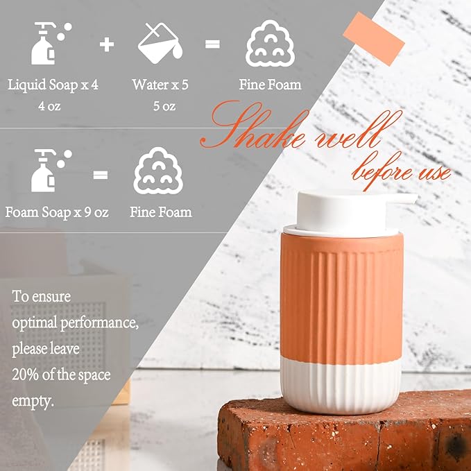 Hand Dipped Terracotta Ceramic Foam Soap Dispenser, 12 oz Rippled Bubble-Up - Image 3