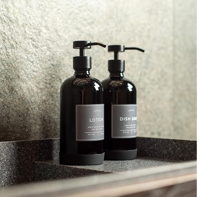 16oz Glass Soap Dispenser with Stainless Steel Pump, 21 Waterproof Labels - Image 9