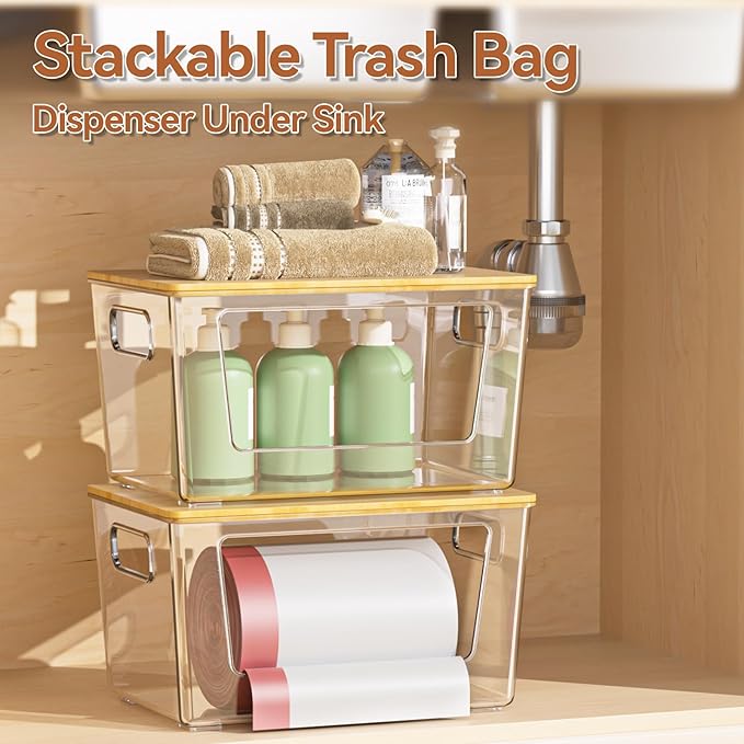 Trash Bag Holder with Bamboo Lid, Stackable Trash Bag Dispenser, Extra Large - Image 2