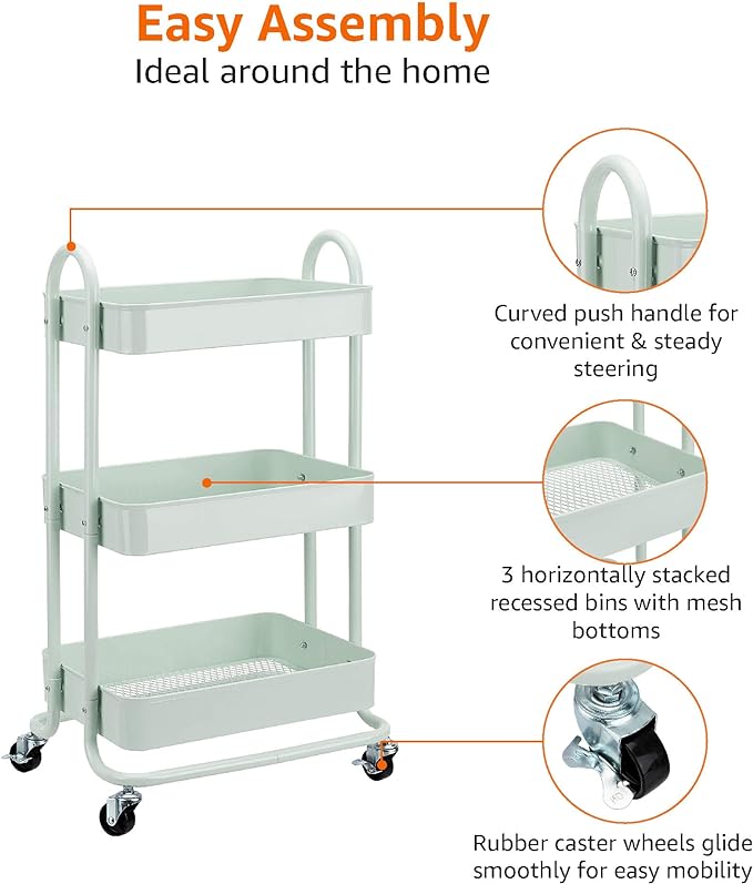 Amazon Basics 3-Tier Metal Rolling Utility or Kitchen Cart - Image 4