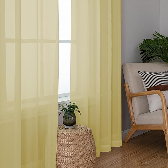 Chyhomenyc Yellow Sheer Curtains 72 Inch Length 2 Panels, Light Filtering Soft - Image 3