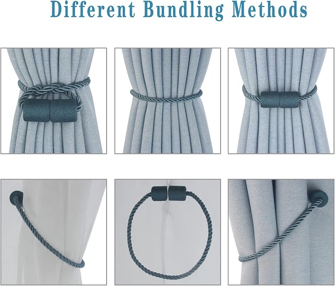 Magnetic Curtain Tiebacks 4 Pack Blue Curtain Rope Tieback Curtain Holders - Image 4
