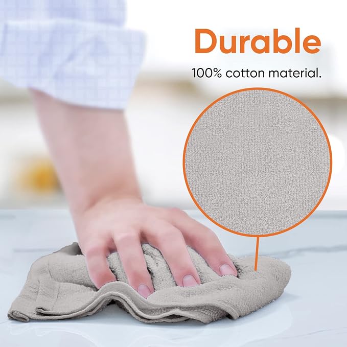 Superio Cotton Terry Washcloths Grey Towels 100% Cotton Cleaning Cloth 16" Rags - Image 4