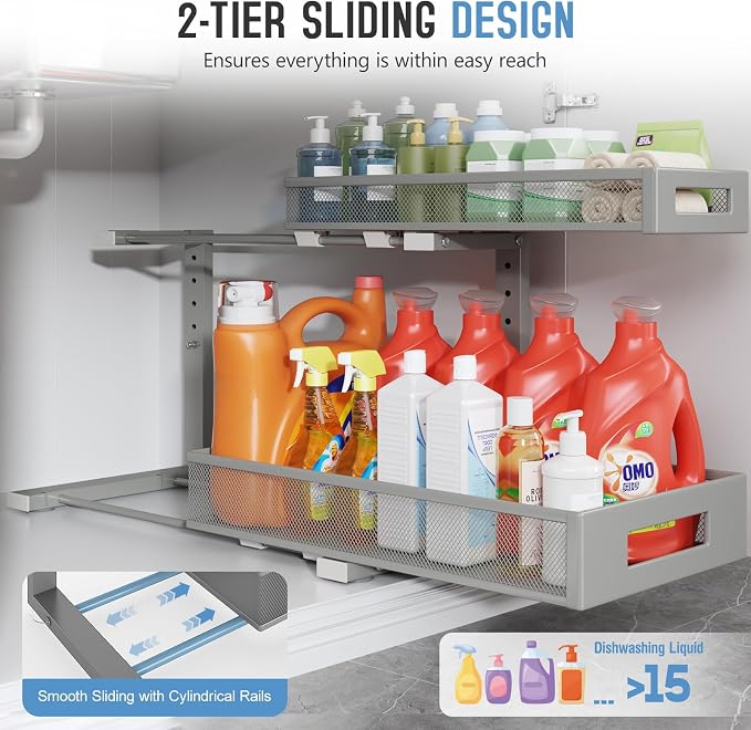 1 Pack 19IN Depth Under Sink Storage Organizer, Large 2-Tier Elegant Mesh Pull - Image 5